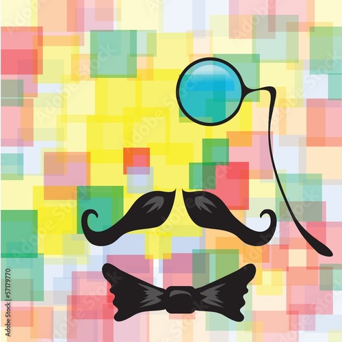 Vintage silhouette of monocle, mustaches and a bow tie