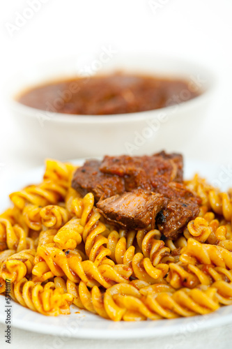 fusilli pasta with neapolitan style ragu meat sauce