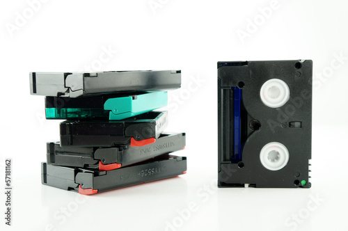 old VHS video cassettes isolated on white with clipping path