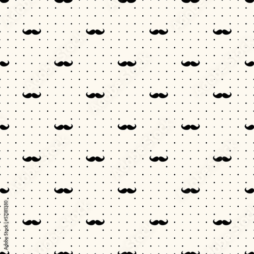 Vector seamless retro pattern with mustaches and polka dot. Father's day modern geometric background. Trendy hipster icon with gentleman moustaches