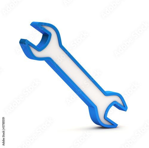 Blue wrench icon on a white background