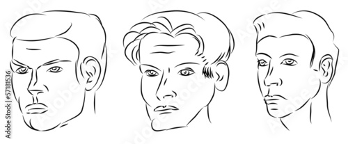 three man outline faces isolated on white