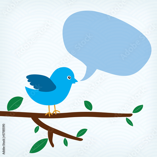 blue bird with message bubble sitting on a tree branch