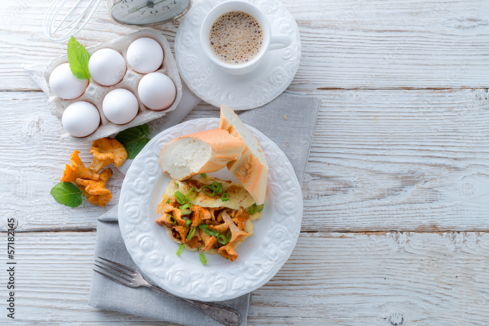 have breakfast omelette with chanterelles have breakfast omelette with chanterelles