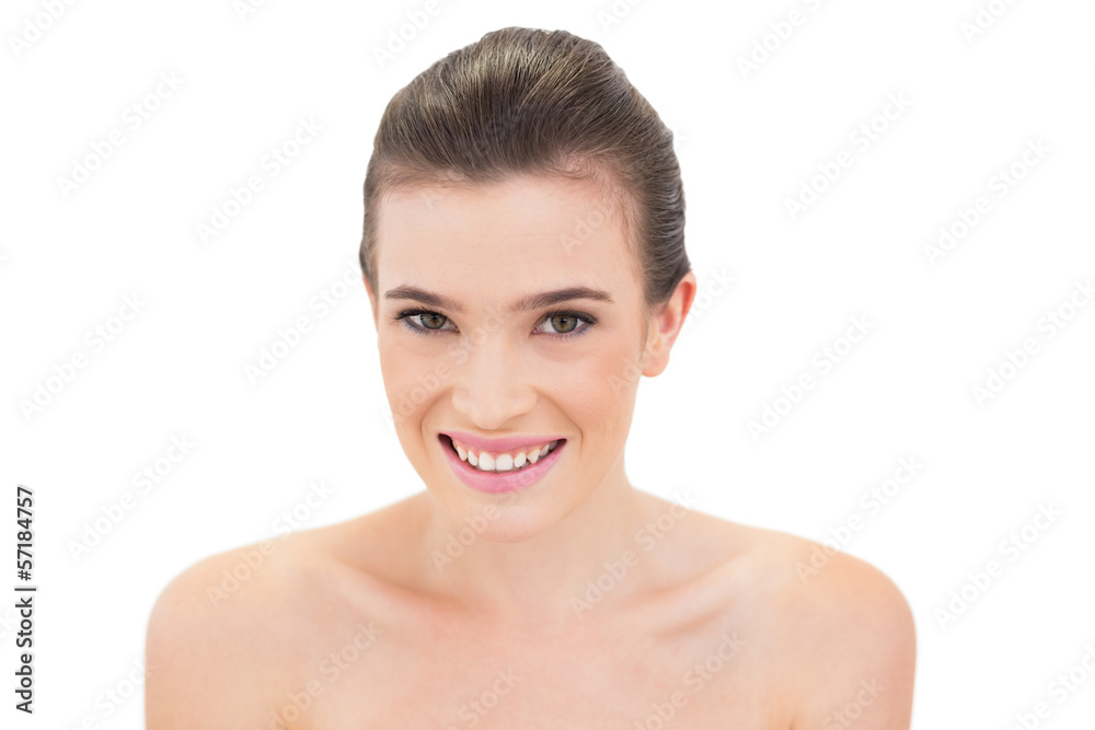 Happy natural brown haired model looking at camera Happy natural brown haired model looking at camera