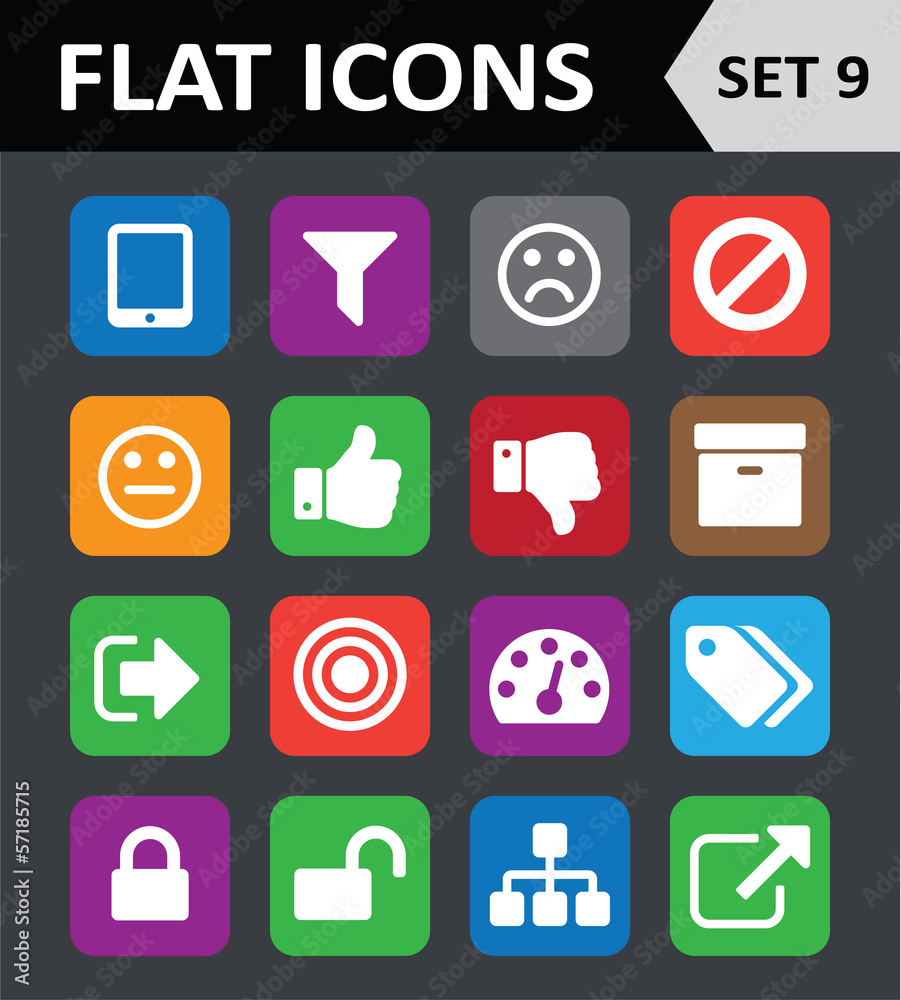 Universal Colorful Flat Icons. Set 9.
