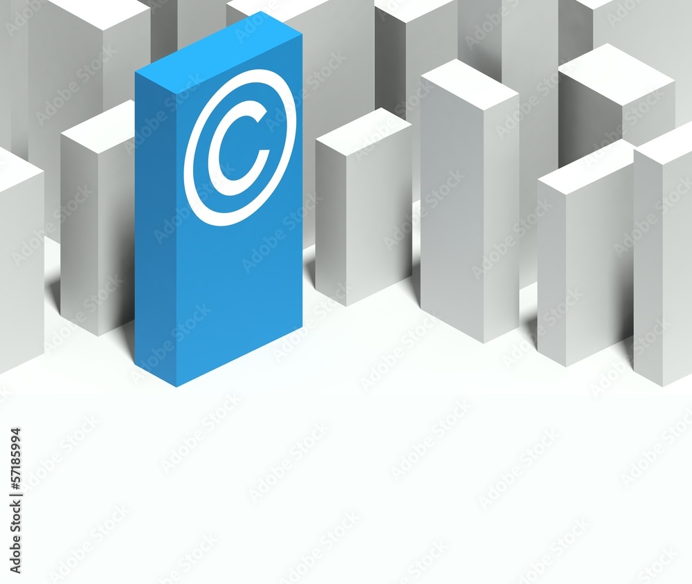 3d copyright symbol in conceptual model of city 3d copyright symbol in conceptual model of city