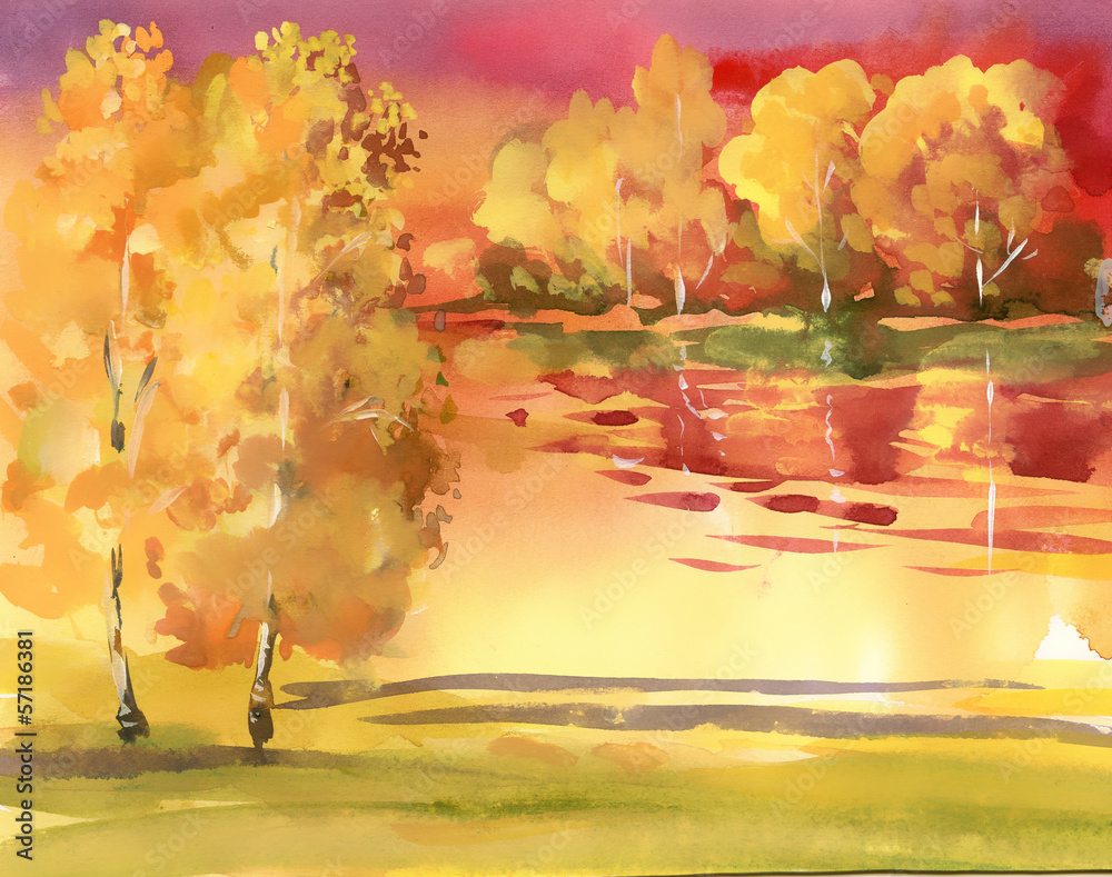 Obraz premium Watercolor autumn landscape collection