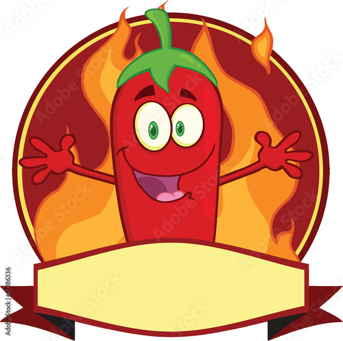 Red Chili Pepper Cartoon Mascot Label