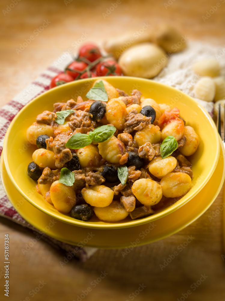 homemade gnocchi with ragout sauce, selective focus homemade gnocchi with ragout sauce, selective focus