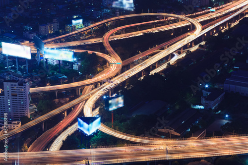 Cityscape night and traffic car lighting, Bangkok bird eye view