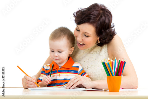 mother and her child pencil...