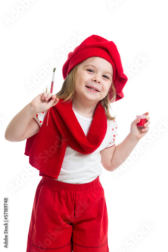 kid girl in artist costume ...