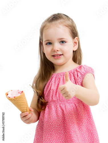 happy kid girl eating ice c...
