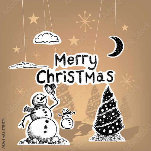 Paper Craft Christmas Vector