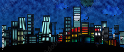 Cityscape background with rainbow