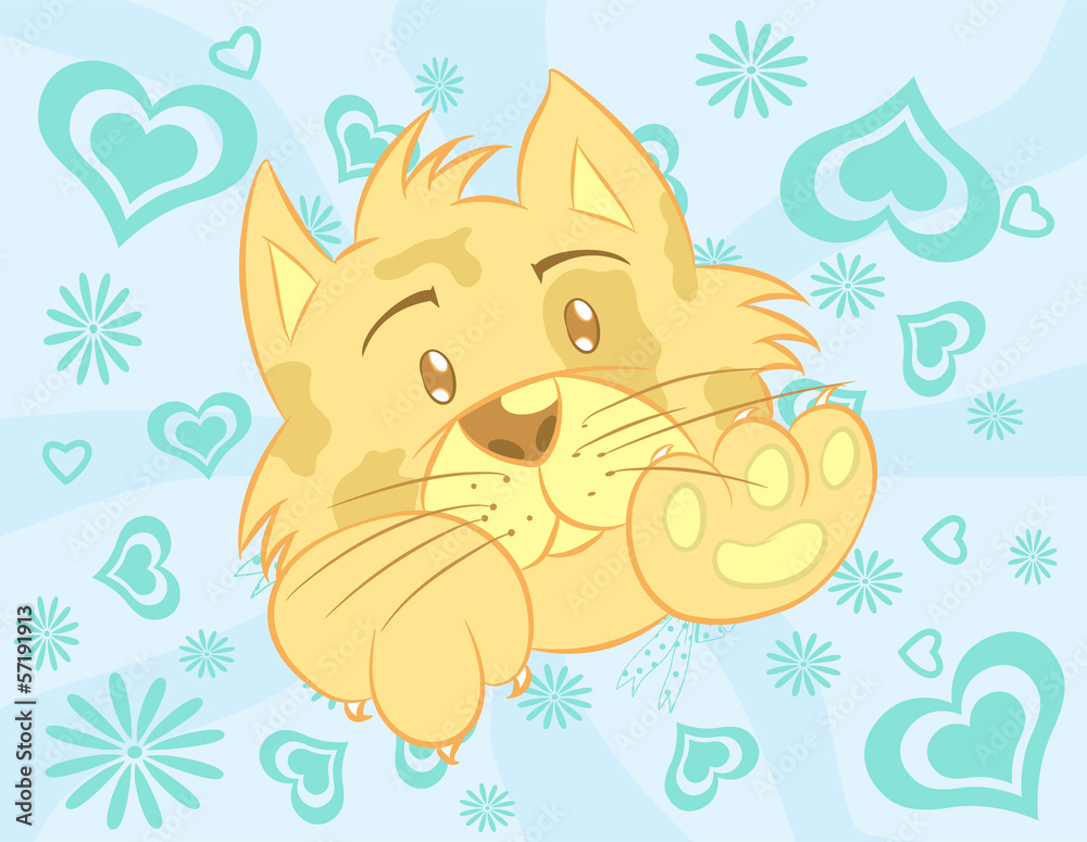 Illustration vector of cute and happy cat raising his hands Illustration vector of cute and happy cat raising his hands