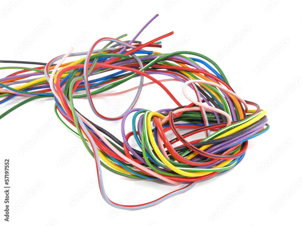 Close up of multicoloured six amp electrical wire Close up of multicoloured six amp electrical wire