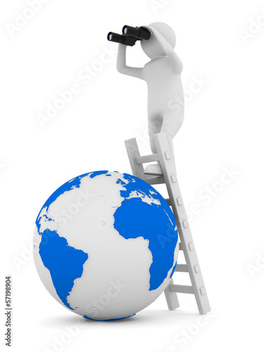 man on staircase. Isolated ...