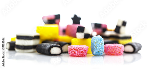 liquorice allsorts isolated on a white background