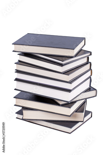 Stack of hardcover books on a white background