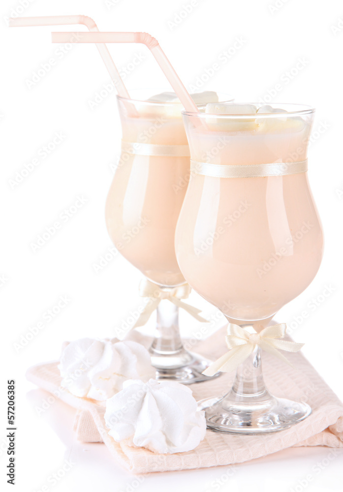 Tasty yogurt with marshmallows, isolated on white Tasty yogurt with marshmallows, isolated on white