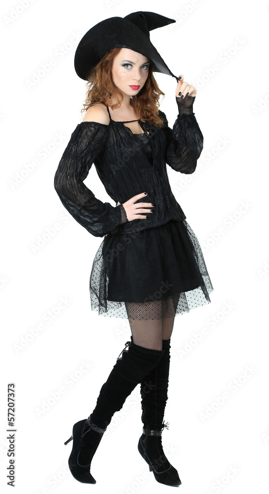 Halloween witch with broom isolated on white Halloween witch with broom isolated on white