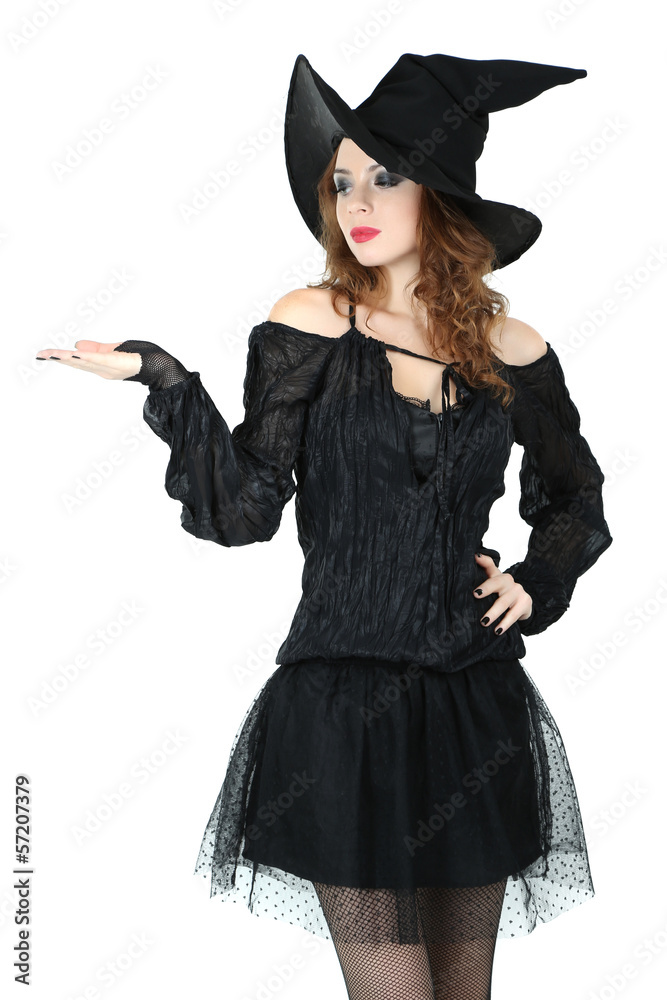 Halloween witch with broom isolated on white Halloween witch with broom isolated on white
