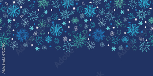 Vector night snowflakes seamless pattern background horizontal