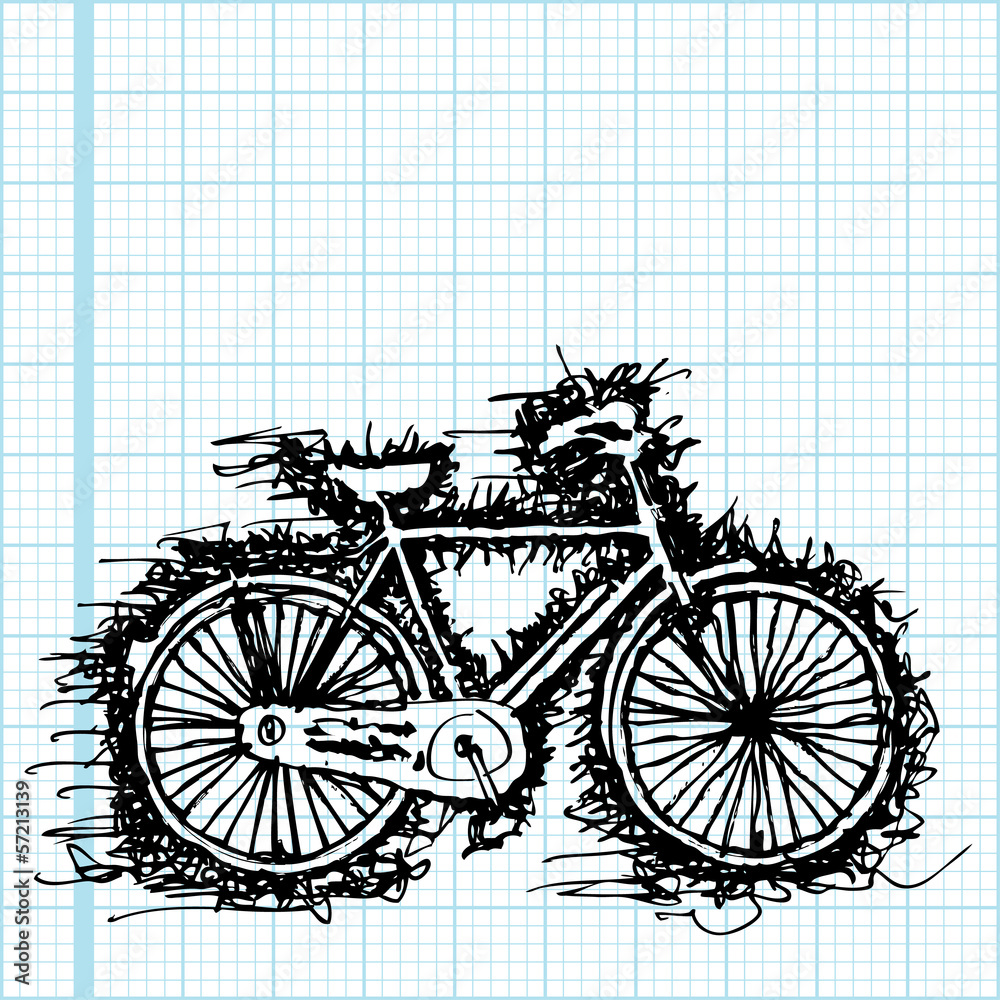 Obraz premium sketch drawing of bicycle on graph paper vector