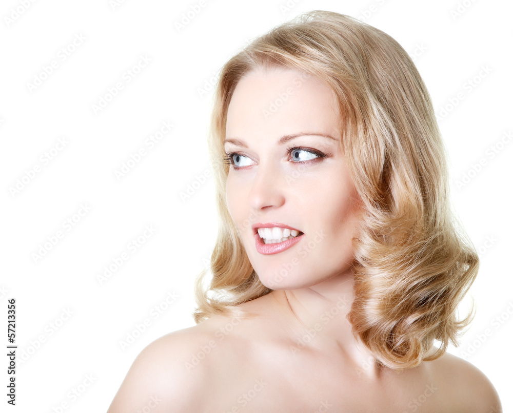 beautiful woman looking right at copy space, mid adult female fa beautiful woman looking right at copy space, mid adult female fa