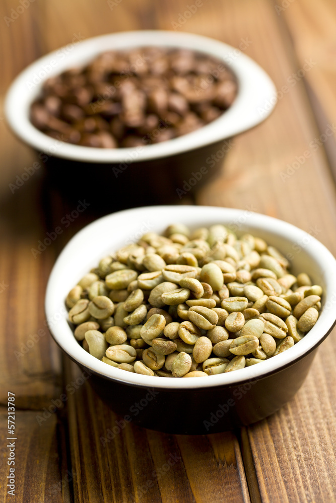 green coffee beans in ceramic bowl green coffee beans in ceramic bowl