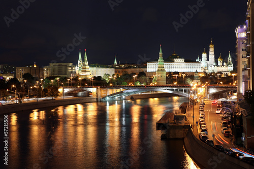 Famous and Beautiful Night View of Moskva river, Big Stone Bridg