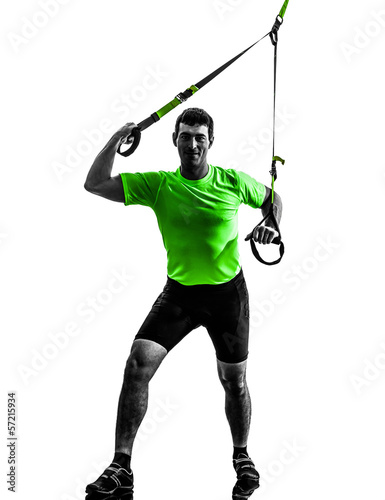man exercising suspension training trx silhouette
