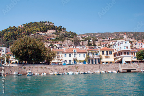 Traditional fishing boats in main port of Nafpaktos, Greece