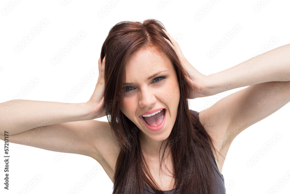 Close up on furious brunette shouting Close up on furious brunette shouting