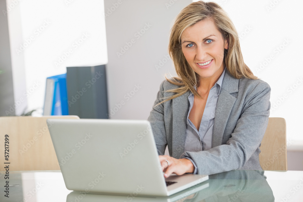 Businesswoman using a laptop in an office Businesswoman using a laptop in an office