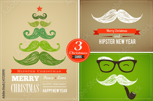 Hipster greeting cards Merry Christmas