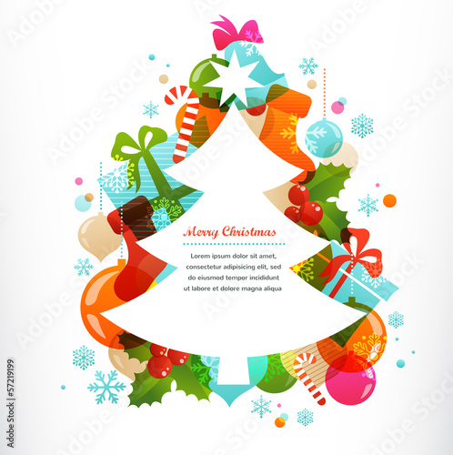 Christmas tree with labels and decorative elements