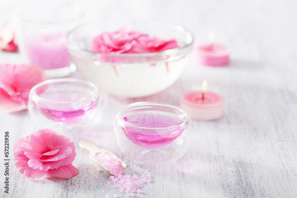 spa set with begonia flowers and essential oil spa set with begonia flowers and essential oil