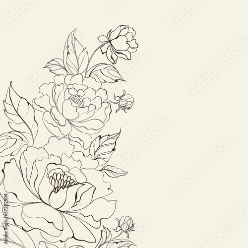 Vintage postcard with peonies