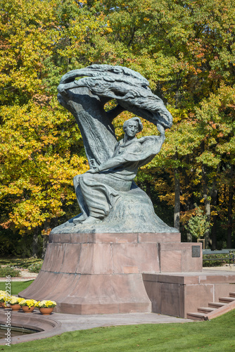 Autumn in Lazienki park and monument of Friderick Chopin, Warsaw
