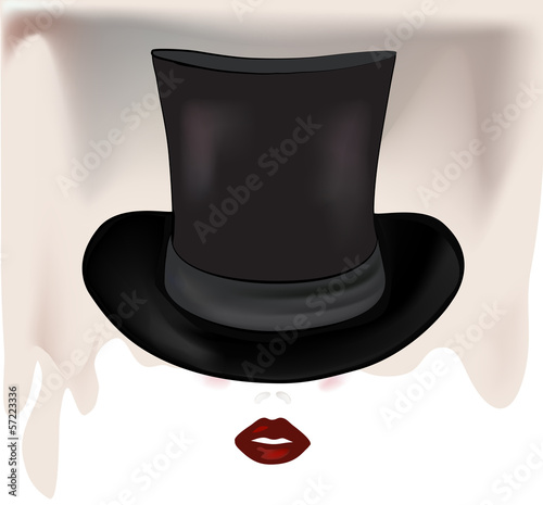 Woman's Face with Cylinder. Vector of a Beautiful Girl  Hat