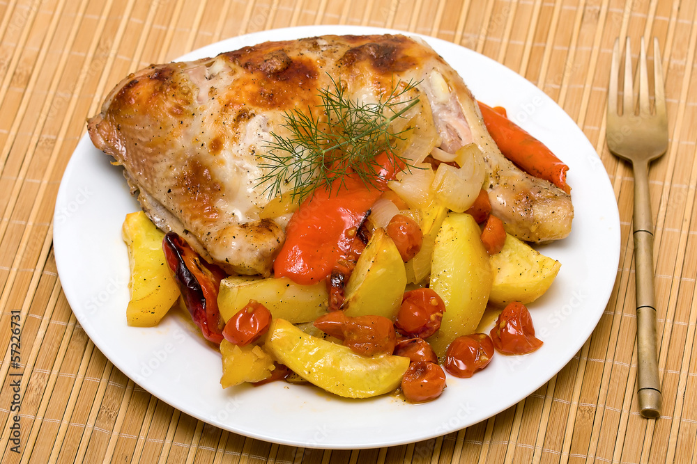 Fried chicken legs with vegetables Fried chicken legs with vegetables