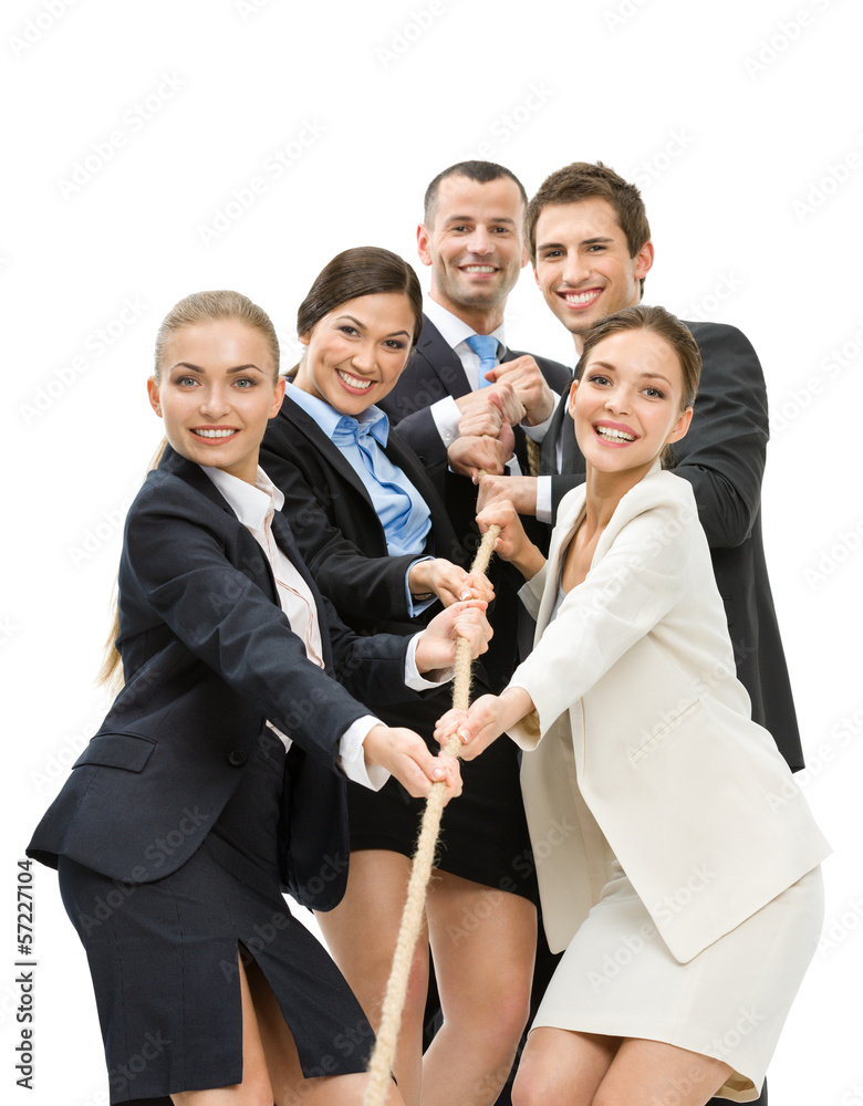 Group of business people pull the rope, isolated Group of business people pull the rope, isolated