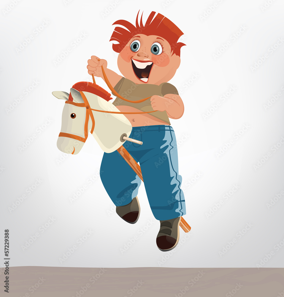 Boy riding a stick horse. Vector illustration Stock Vector Adobe Stock