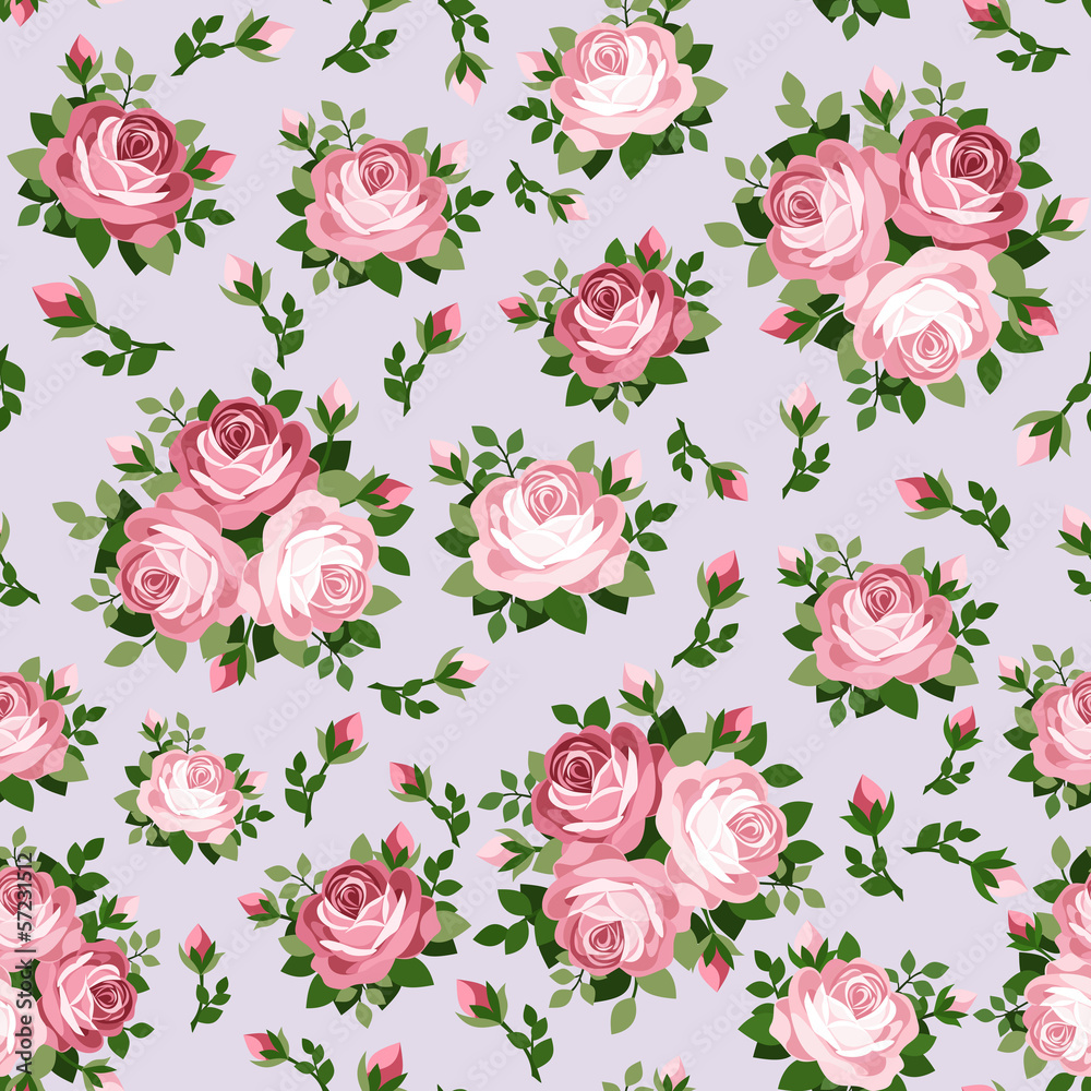 Seamless pattern with pink roses. Vector illustration.