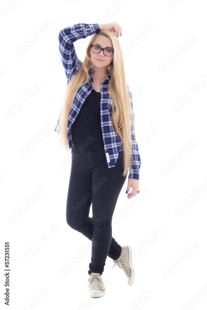 teenage girl in eyeglasses with beautiful long hair posing isola teenage girl in eyeglasses with beautiful long hair posing isola