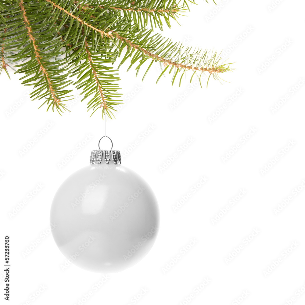 Weiße Weihnachtskugel mit Zweig Weiße Weihnachtskugel mit Zweig