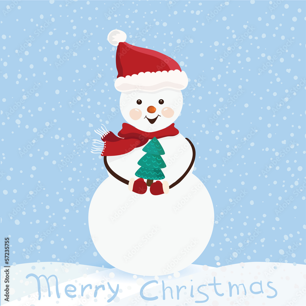 Winter background. Cute snowman in vector
